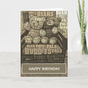 Sepia Teddybär Freunde Wortwolken Karte