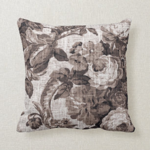 Sepia-Ton Brown botanisches BlumenToile No.5 Kissen
