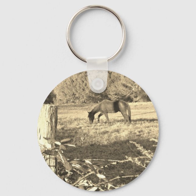 Sepia ton Brown Pferd und Zaun Schlüsselanhänger (Vorderseite)