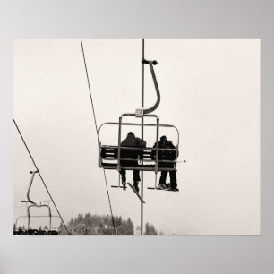 Sepia-Ton-Ski-Druck, Auf dem Weg nach oben Poster