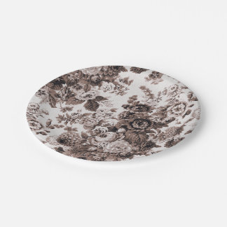 Sepia Tone Brown Floral Toile No.3 Pappteller