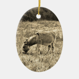 Sepia Tone Donkey in einem Feld. Keramik Ornament