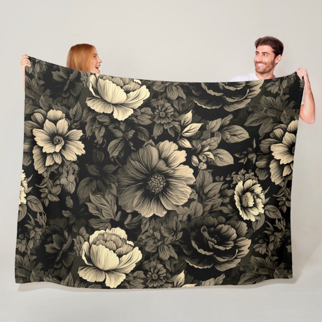 Sepia Tone Vintag Floral Print Fleecedecke (Beispiel)