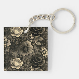 Sepia Tone Vintag Floral Print Schlüsselanhänger