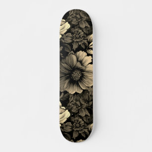 Sepia Tone Vintag Floral Print Skateboard