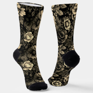 Sepia Tone Vintag Floral Print Socken