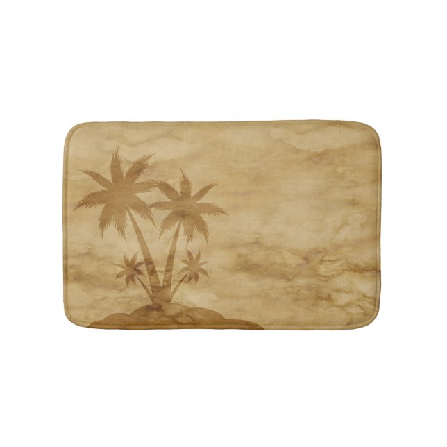 Sepia Tone Wüsteninsel mit Palmen Badematte (Vorderseite)