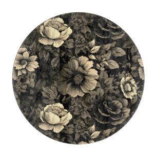 Sepia-Toniger Vintage-Blumenprint Schneidebrett