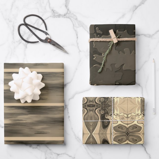 ‚Sepia Touch‘, wrapping Paper Flat Sheet Set 3 Geschenkpapier Set (Vorderseite)