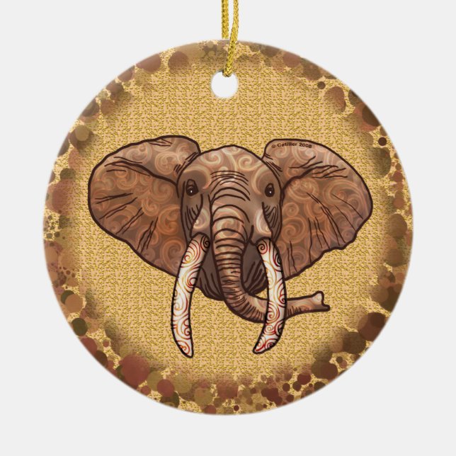 Sepia Tribal Elephant Rundschmuck Keramik Keramik Ornament (Vorne)