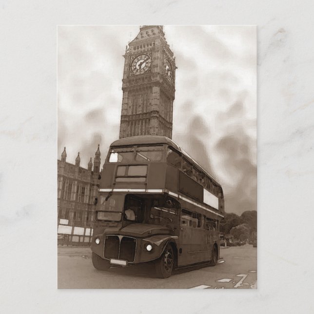 Sepia Vintag London Bus & Big Ben Postkarte (Vorderseite)