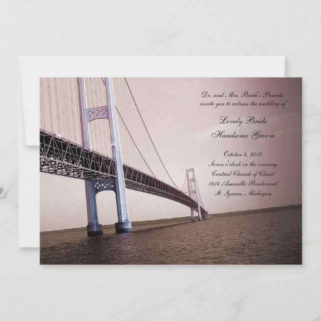 Sepia Vintag Mackinac Brücke Hochzeit Einladung (Vorderseite)