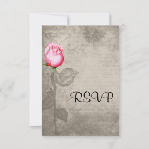 Sepia Vintag Spot Color Pink Rose Wedding RSVP Karte