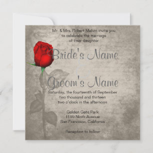 Sepia Vintag Spot Color Red Rosenknospe Wedding Einladung