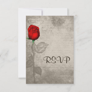 Sepia Vintag Spot Color Red Rosenknospe Wedding RSVP Karte