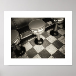 Sepia Vintage-Diner-Barhocker Poster Druck