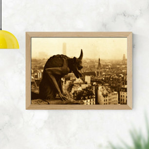Sepia Vintage Stein Paris Gargoyle Foto Poster