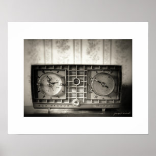 Sepia Vintage-Uhr-Radio-Plakatdruck Poster
