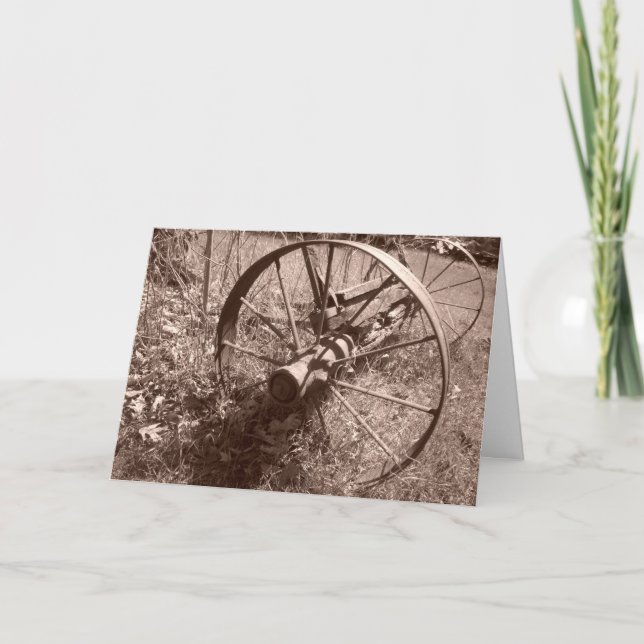"Sepia Wagon Wheel #1" Geburtskarte Karte (Vorderseite)