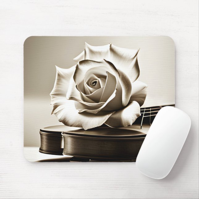 Sepia White Rose auf Violine Mousepad (Mit Mouse)