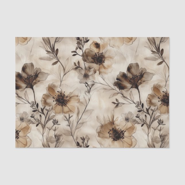 Sepia-Wildblumen Dekoupage Tissue Paper Seidenpapier (Vorderseite)