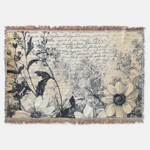 Sepia-Wildblumen-Manuskript Botanische Kunst Decke