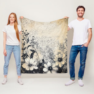 Sepia-Wildblumen-Manuskript Botanische Kunst Fleecedecke