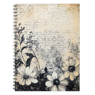 Sepia-Wildblumen-Manuskript Botanische Kunst Notizblock