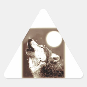 Sepia Wolf & Moon Dreieckiger Aufkleber