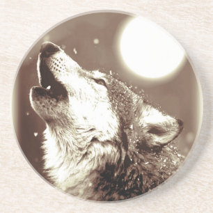Sepia Wolf & Moon Untersetzer