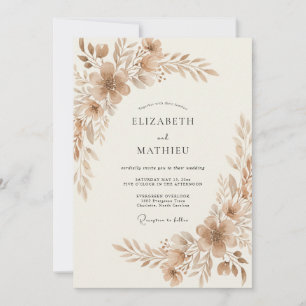Sepia zarte Vintage-Hochzeit Einladung