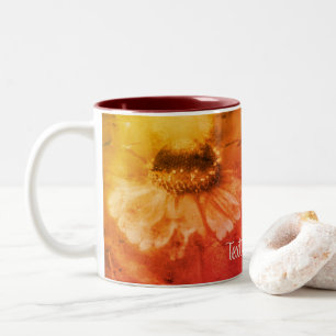 Sepia Zinnia Abstraktes Blumenmuseum Personalisier Zweifarbige Tasse