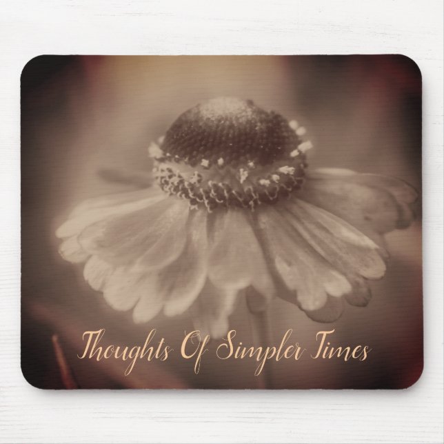 Sepia Zinnia Blume Einfachere Zeiten Inspiration Mousepad (Vorne)