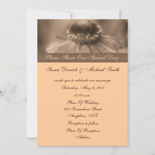 Sepia Zinnia Blume Hochzeit Einladung (Vorderseite)
