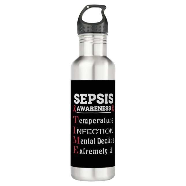 Sepsis Awareness T.I.M.E. Guide Edelstahlflasche (Vorderseite)