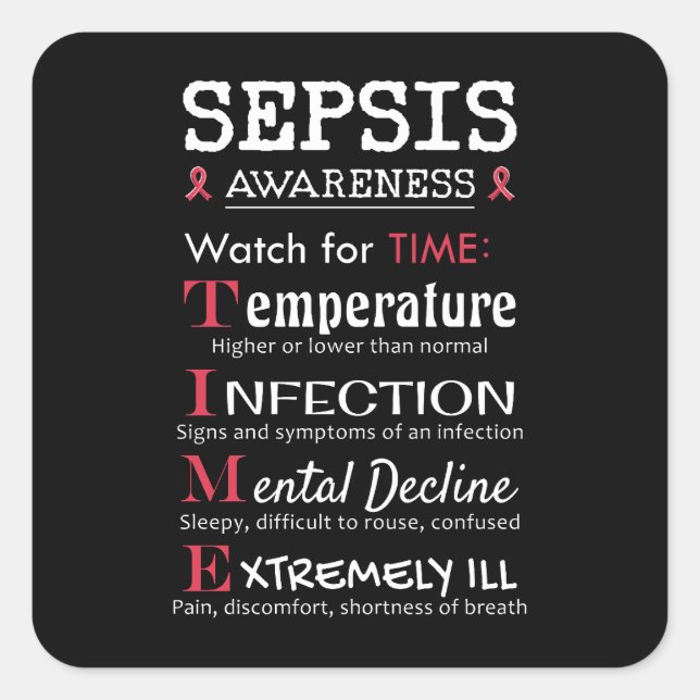 Sepsis Awareness Watch for TIME Guide Quadratischer Aufkleber (Vorderseite)