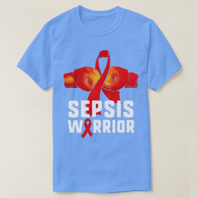 Sepsis Warrior Red Ribbon Boxing Gloves Awareness  T-Shirt (Design vorne)