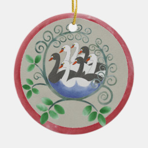 Sept cygnes, un ornement de Noël en nage