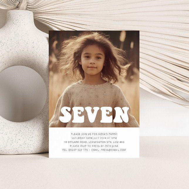 Sept - Photo Super Invitation Anniversaire (Seven - Groovy Photo Birthday Invitation)