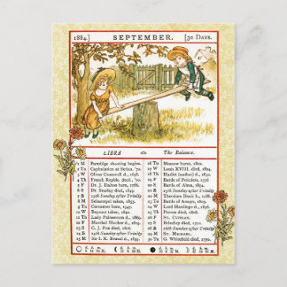 September 1884 Almanac. Libra, das Gleichgewicht Postkarte