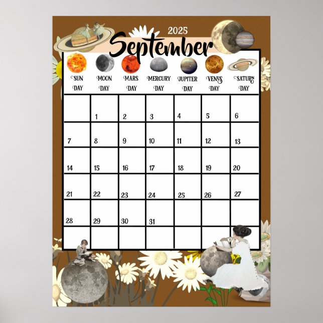 September 2025 Monatlicher Kalender astrologisch Poster (Vorne)