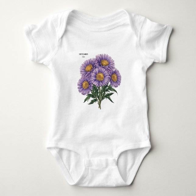 September Aster Birth Monat Custom Floral Art Baby Strampler (Vorderseite)