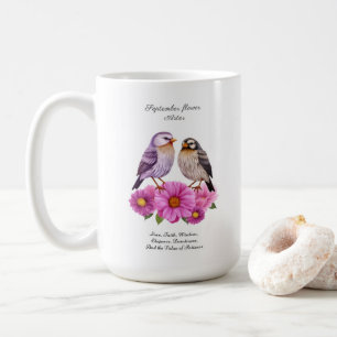 September-Aster-Blume mit Birds Birth-Geschenk Kaffeetasse