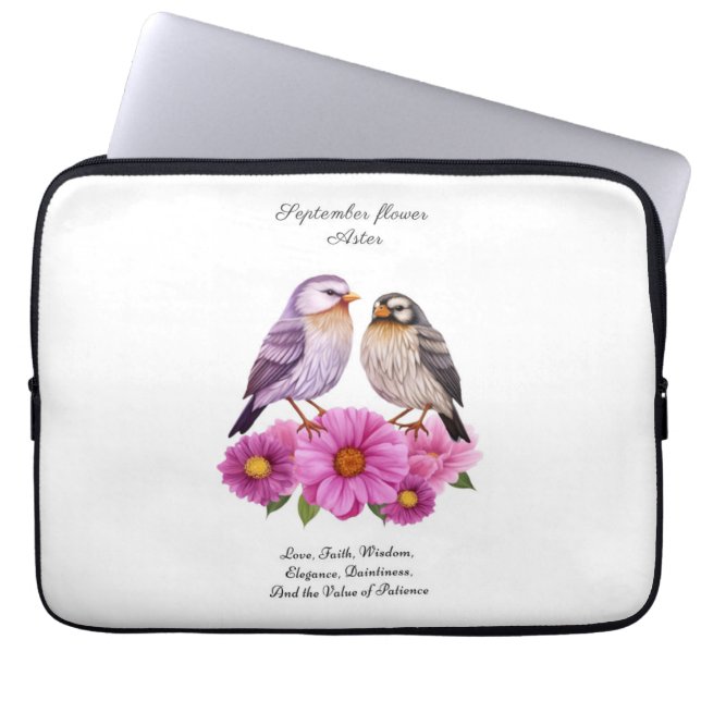 September-Aster-Blume mit Birds Birth-Geschenk Laptopschutzhülle (Vorderseite)