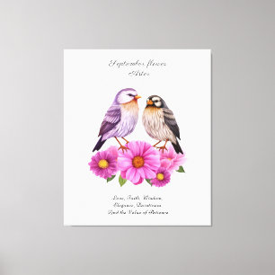 September-Aster-Blume mit Birds Birth-Geschenk Leinwanddruck