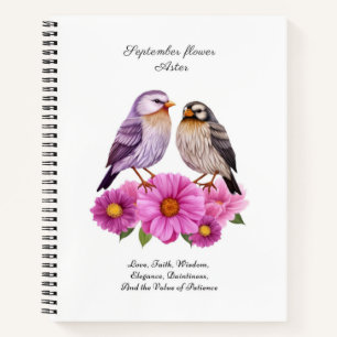 September-Aster-Blume mit Birds Birth-Geschenk Notizbuch