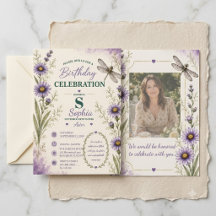 September Aster Libellen-Geburtstags-Einladung