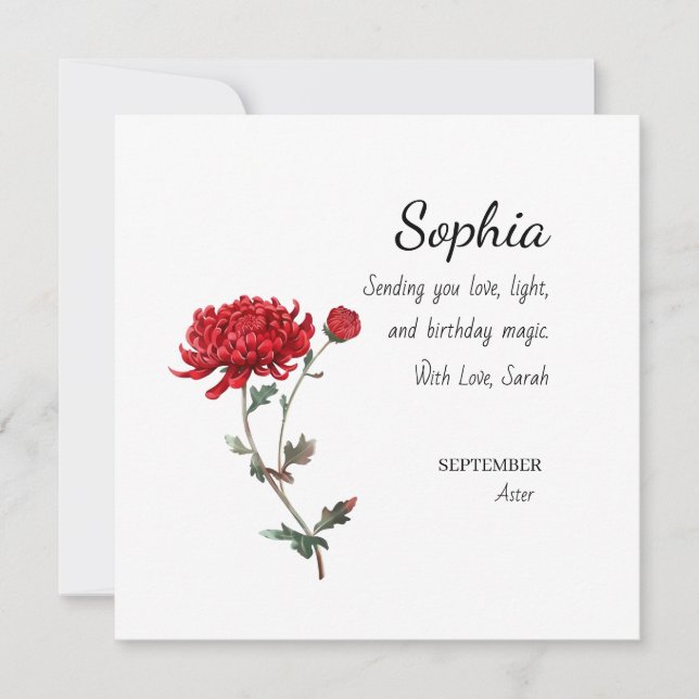 September Aster Personalisierter Geburtstag Karte (Vorderseite)