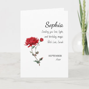 September Aster Personalisierter Geburtstag Karte