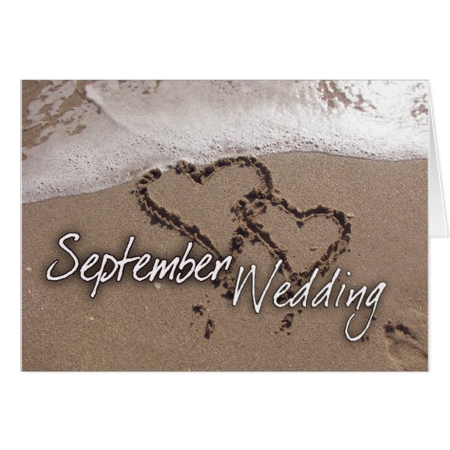 September-Bestimmungsort-Strand-Hochzeits-Karte (Vorderseite (Horizontal))